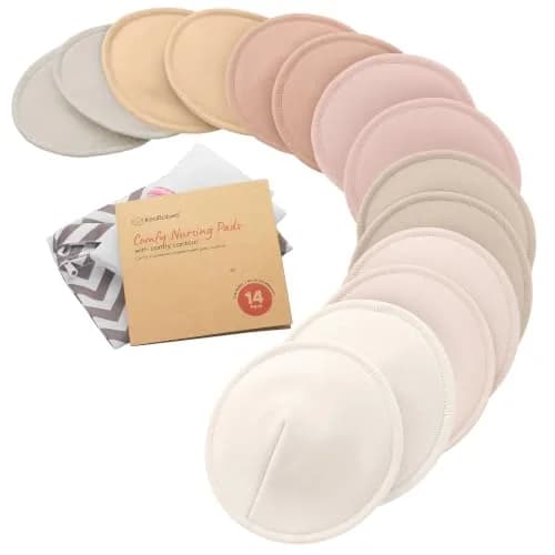 KeaBabies Organic Nursing Pads M 4.6" (14-Pack Neutrals) | 3-Layer Absorbent Bamboo Viscose thumbnail 1