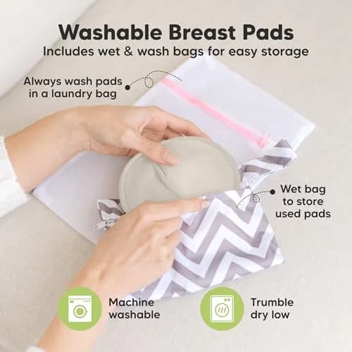 KeaBabies Organic Nursing Pads M 4.6" (14-Pack Neutrals) | 3-Layer Absorbent Bamboo Viscose thumbnail 4