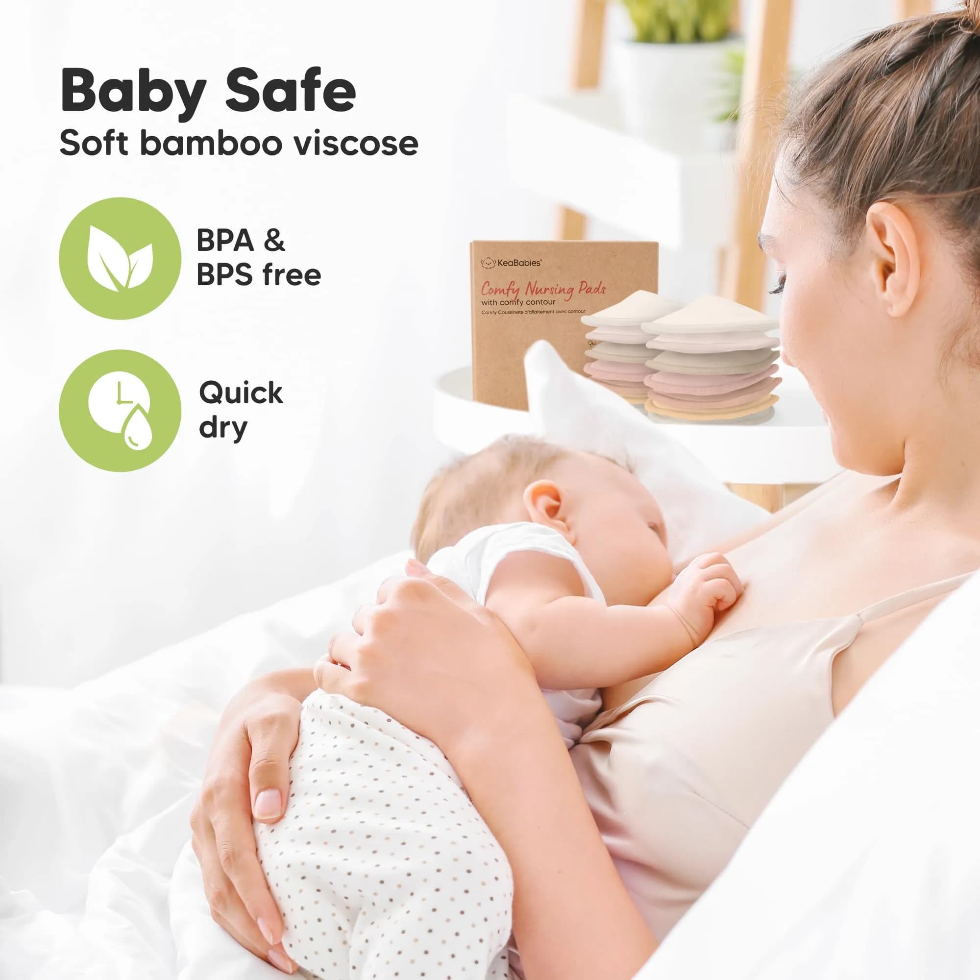 KeaBabies Organic Nursing Pads M 4.6" (14-Pack Neutrals) | 3-Layer Absorbent Bamboo Viscose - view 5