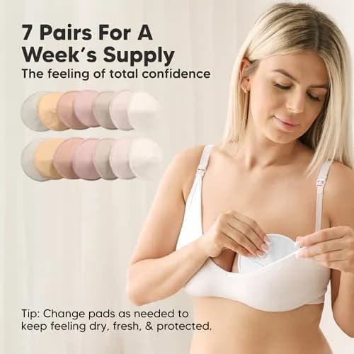 KeaBabies Organic Nursing Pads M 4.6" (14-Pack Neutrals) | 3-Layer Absorbent Bamboo Viscose thumbnail 6
