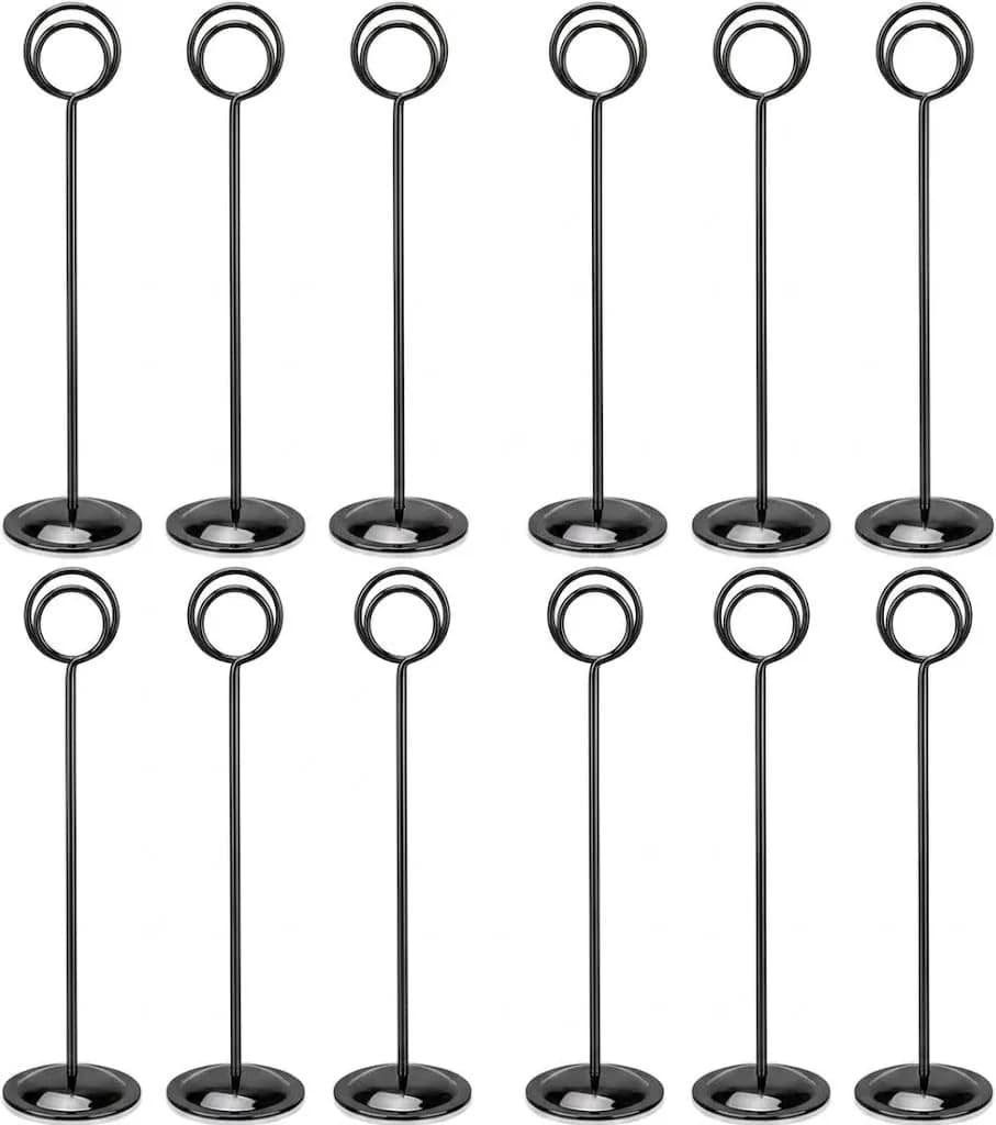 HOHIYA Gold Table Number Holders 12-Inch Height (12 Pack) | Elegant Metal Stands for Events — Black