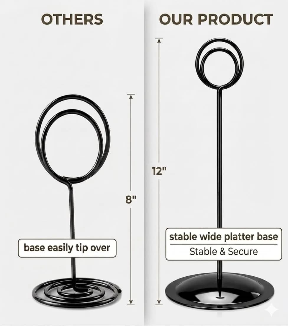 HOHIYA 12 Pack Black Table Number Holders 12" Tall | Modern Pedestal Stands for Weddings & Events - view 5
