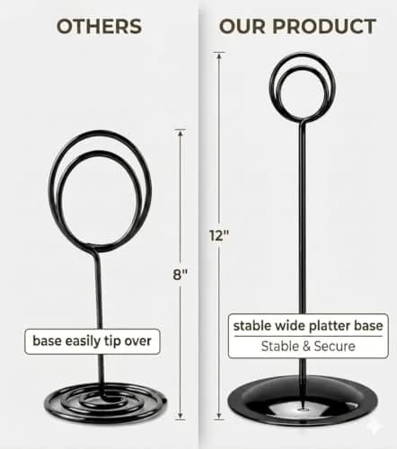HOHIYA 12 Pack Black Table Number Holders 12" Tall | Modern Pedestal Stands for Weddings & Events thumbnail 5