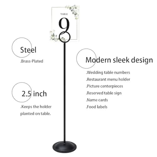 HOHIYA 12 Pack Black Table Number Holders 12" Tall | Modern Pedestal Stands for Weddings & Events thumbnail 3