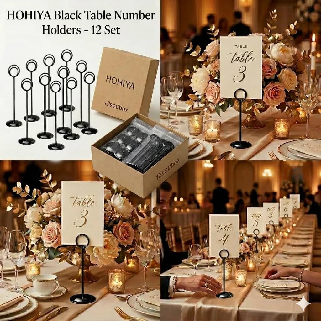 HOHIYA 12 Pack Black Table Number Holders 12" Tall | Modern Pedestal Stands for Weddings & Events - view 4