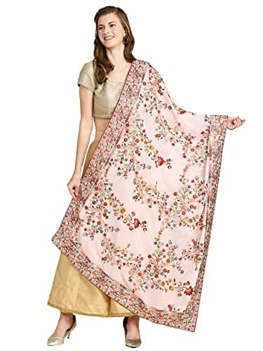 DUPATTA BAZAAR Women's Georgette Dupatta with Heavy Embroidery | Peach & Multi, 2.5m thumbnail 1