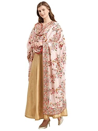 DUPATTA BAZAAR Women's Georgette Dupatta with Heavy Embroidery | Peach & Multi, 2.5m thumbnail 4