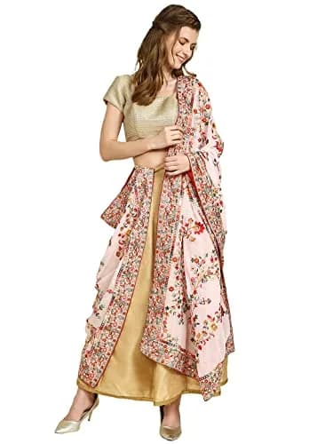 DUPATTA BAZAAR Women's Georgette Dupatta with Heavy Embroidery | Peach & Multi, 2.5m thumbnail 5