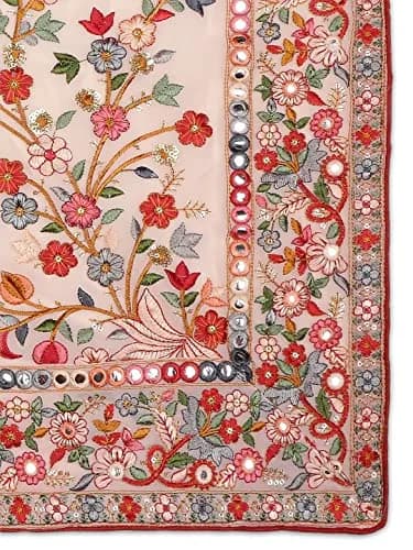 DUPATTA BAZAAR Women's Georgette Dupatta with Heavy Embroidery | Peach & Multi, 2.5m thumbnail 6