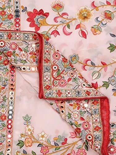 DUPATTA BAZAAR Women's Georgette Dupatta with Heavy Embroidery | Peach & Multi, 2.5m thumbnail 7