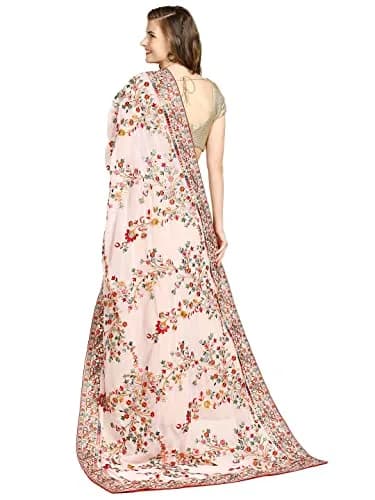 DUPATTA BAZAAR Women's Georgette Dupatta with Heavy Embroidery | Peach & Multi, 2.5m thumbnail 3