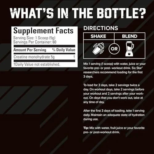Six Star Creatine Monohydrate Powder 10.58oz | Unflavored, Clinically Proven thumbnail 3