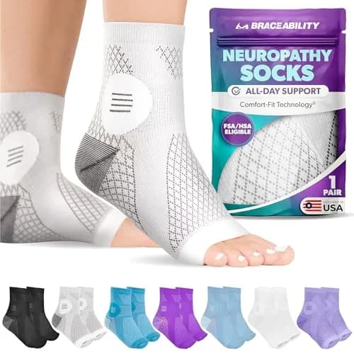 BraceAbility Neuropathy Socks L - Black | FDA Approved Medical Compression Garment for Nerve Pain Relief — Gray - Standard - 1 Pair / X-Large