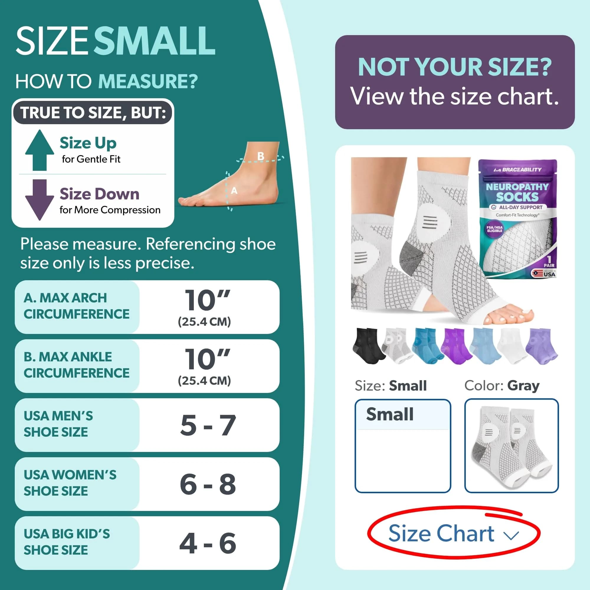 BraceAbility Neuropathy Socks Small - Gray | FDA Approved Medical Compression Garment for Nerve Pain Relief - view 2