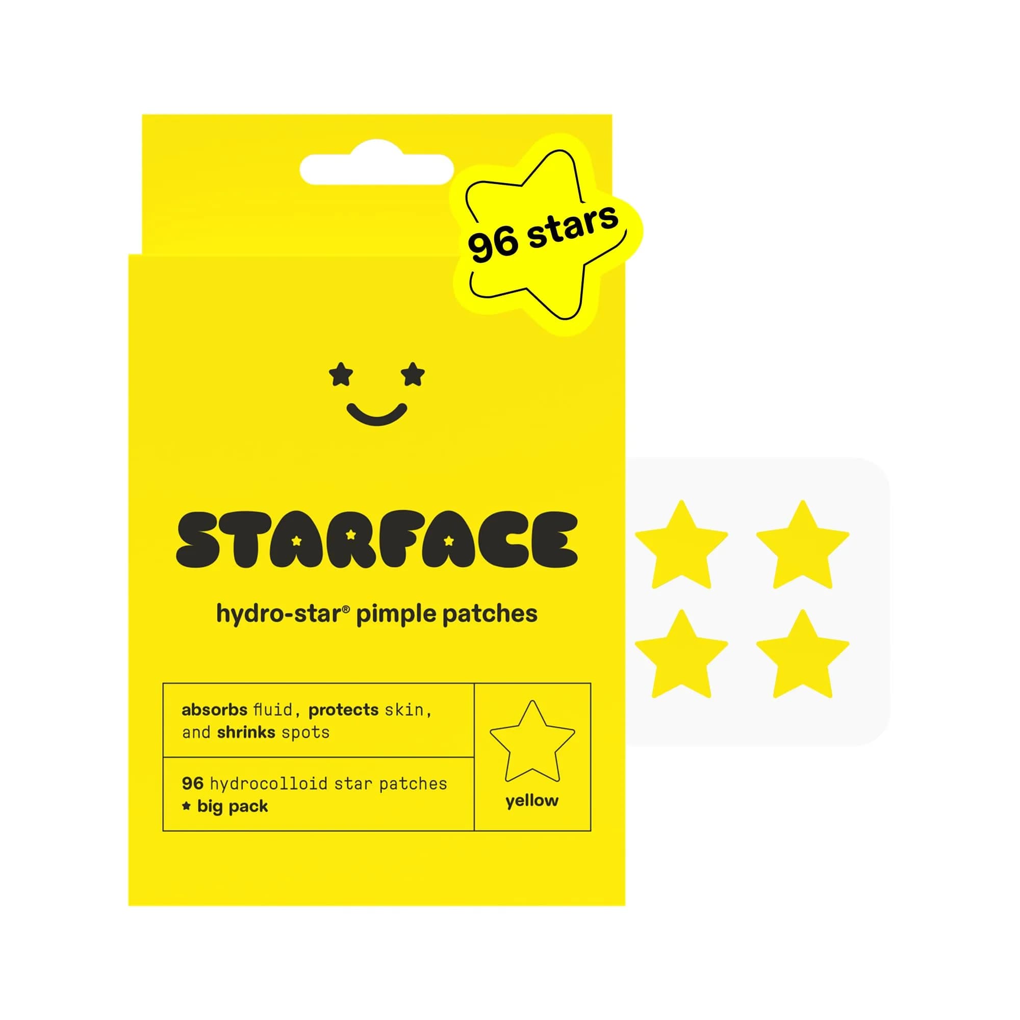 Starface Hydro-Star® Hydrocolloid Pimple Patch 96 ct | Star-Shaped Cover & Protect — Yellow Hydrocolloid Stars