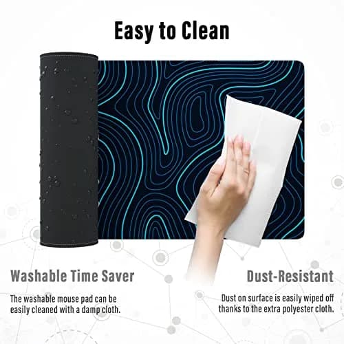 Ovenbird Gaming Mouse Pad with Stitched Edges, Topographic Map Blue Extended XL Mousepad for Desk, 80cm x 30cm, Rubber & Polyester thumbnail 6