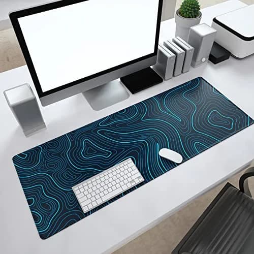 Ovenbird Gaming Mouse Pad with Stitched Edges, Topographic Map Blue Extended XL Mousepad for Desk, 80cm x 30cm, Rubber & Polyester thumbnail 7