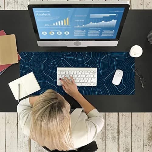 Ovenbird Gaming Mouse Pad with Stitched Edges, Topographic Map Blue Extended XL Mousepad for Desk, 80cm x 30cm, Rubber & Polyester thumbnail 9
