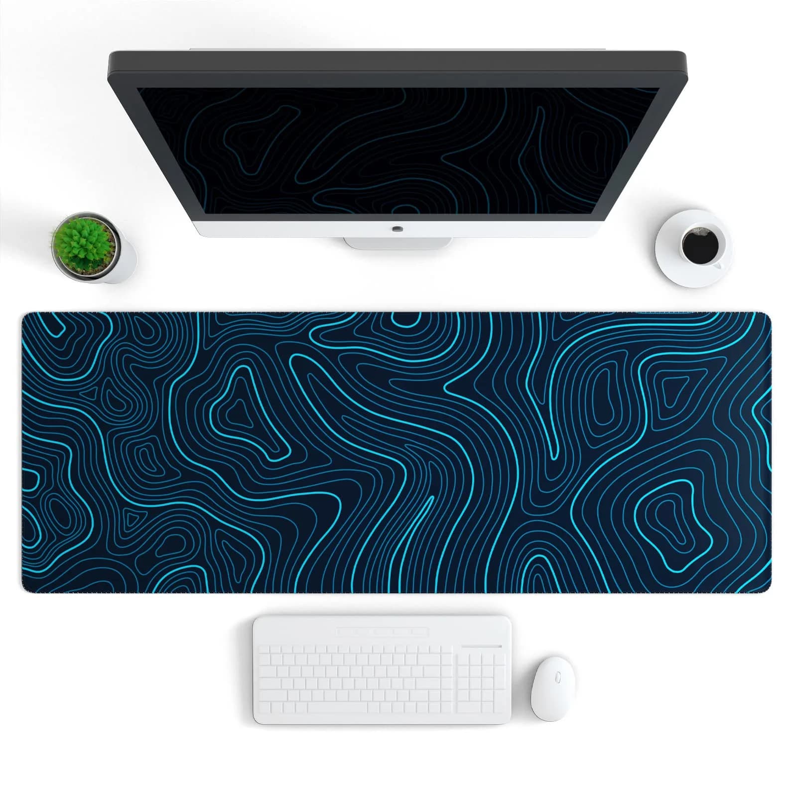 Ovenbird Blue Topo Extended Gaming Mouse Pad with Stitched Edges and Anti-Slip Base, 80x30 cm - view 2