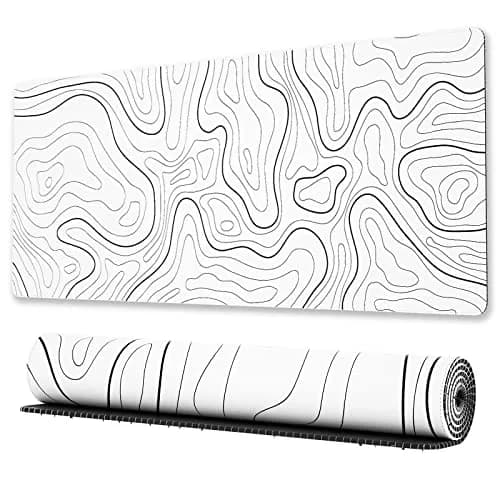 Ovenbird Large Gaming Mouse Pad with Stitched Edges | Minimalist Topographic Map Desk Mat, Extended XL, Anti-Slip Base, White thumbnail 1