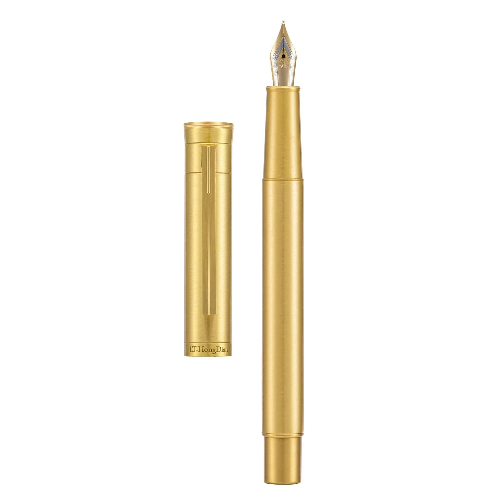 Asvine Solid Brass Fountain Pen Medium Nib 13.8cm (5.43 in) | Smooth Writing Classic Design with Converter and Metal Pen Case - view 2