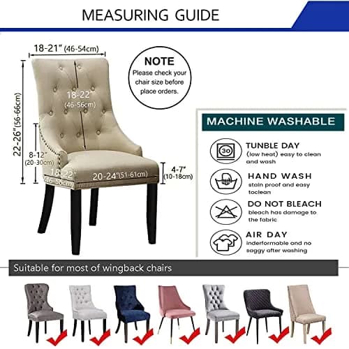 LANSHENG Reusable Wingback Chair Cover Khaki | Washable & Elastic Fit (120-130 chars) thumbnail 3