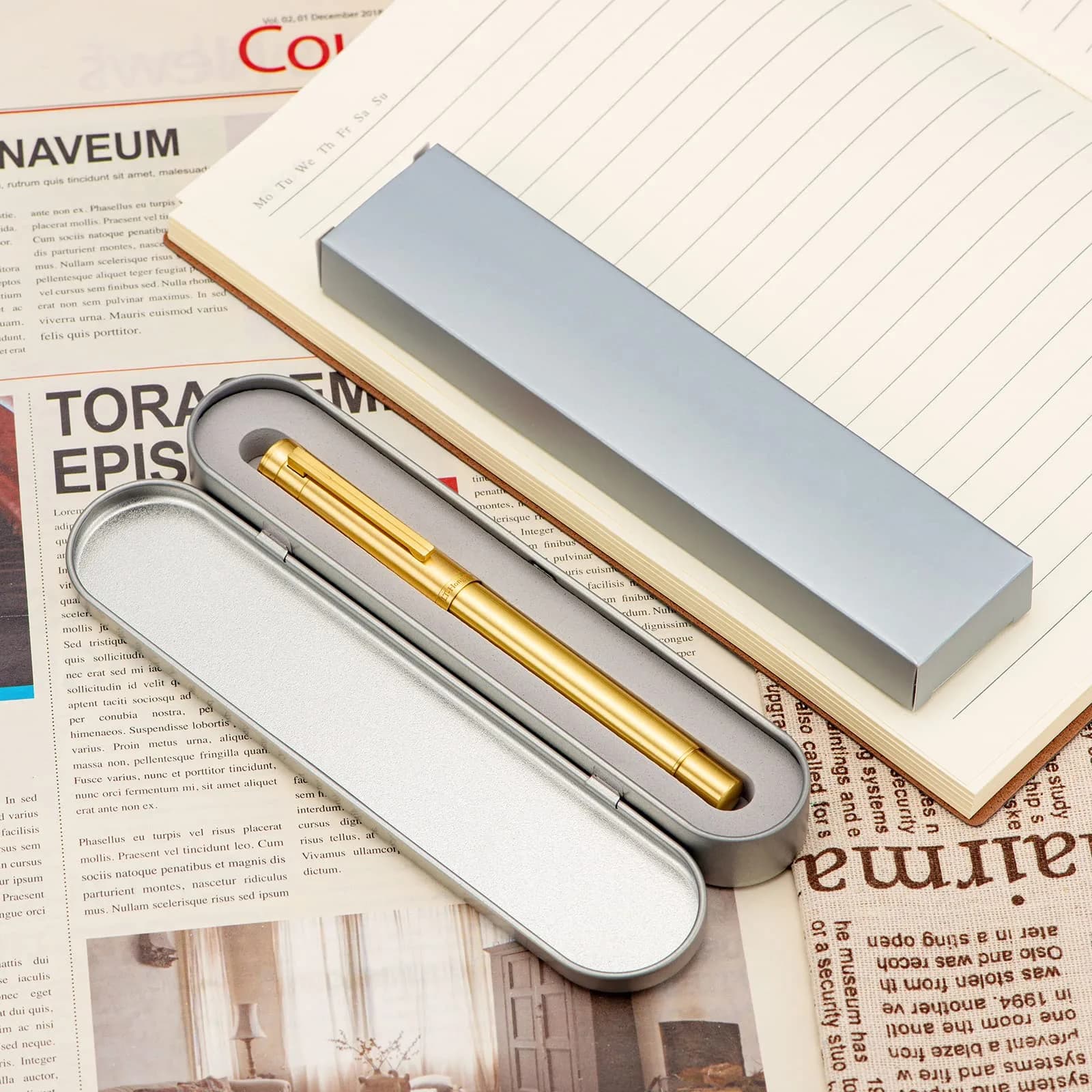 Asvine Raw Brass Fountain Pen 13.8cm (5.43in) Extra Fine Nib | Smooth Writing, Metal Case Set - view 5