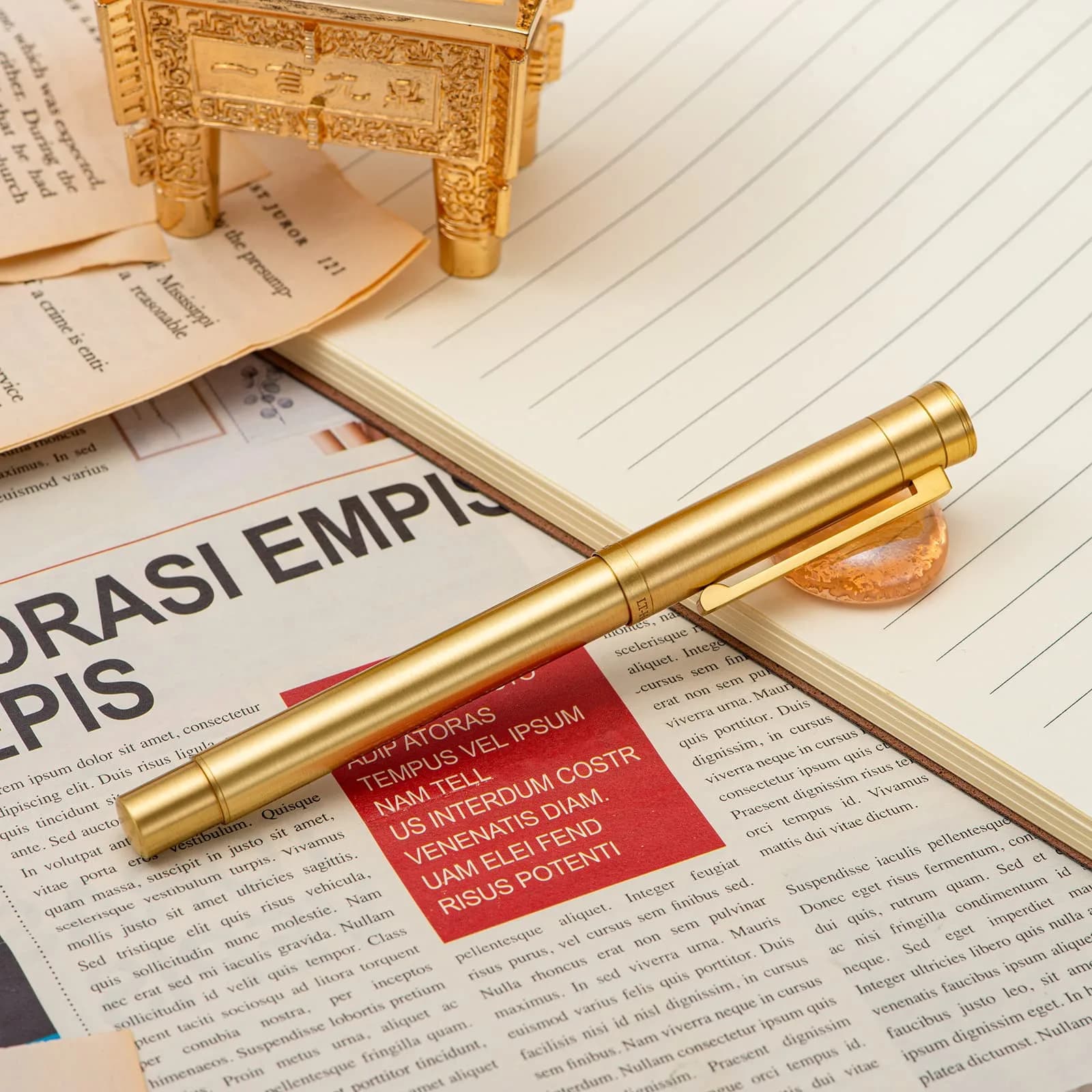 Asvine Hongdian Brass Fountain Pen Fine Nib with Converter & Metal Pen Case Set | Smooth Ink Flow - view 7