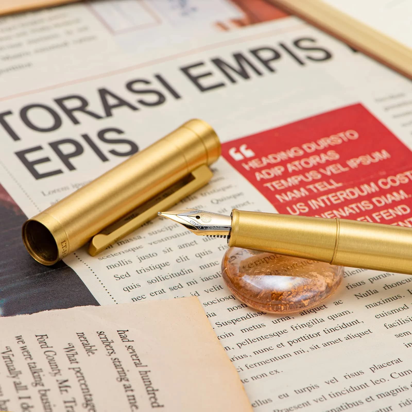 Asvine Hongdian Brass Fountain Pen Fine Nib with Converter & Metal Pen Case Set | Smooth Ink Flow - view 4