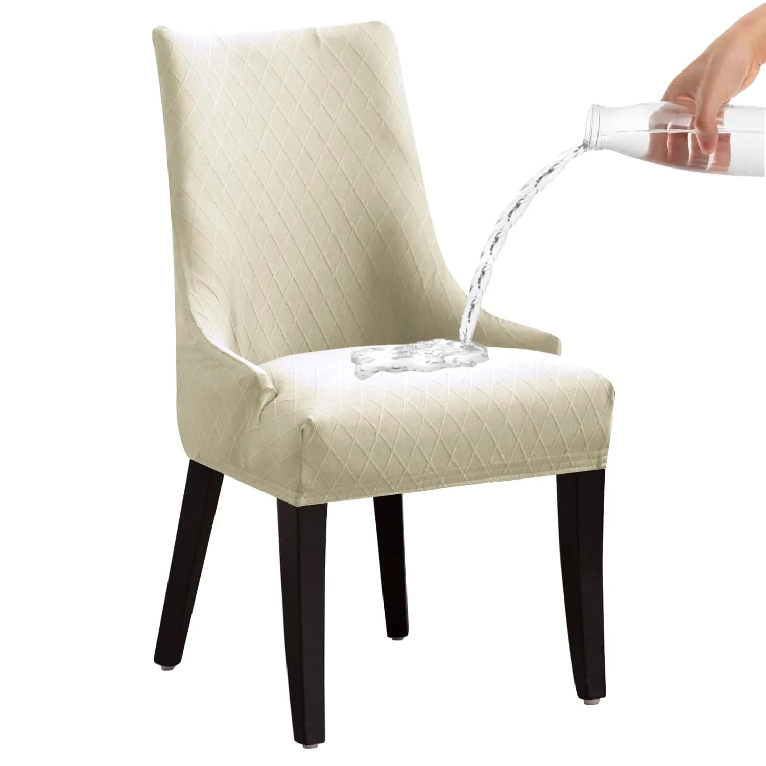 LANSHENG Reusable Beige Rhombic Geometric Wingback Chair Cover | Washable & Elastic Fit (70-120 chars) - main product image