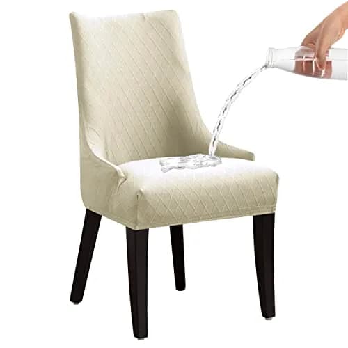 LANSHENG Reusable Beige Rhombic Geometric Wingback Chair Cover | Washable & Elastic Fit (70-120 chars) thumbnail 1