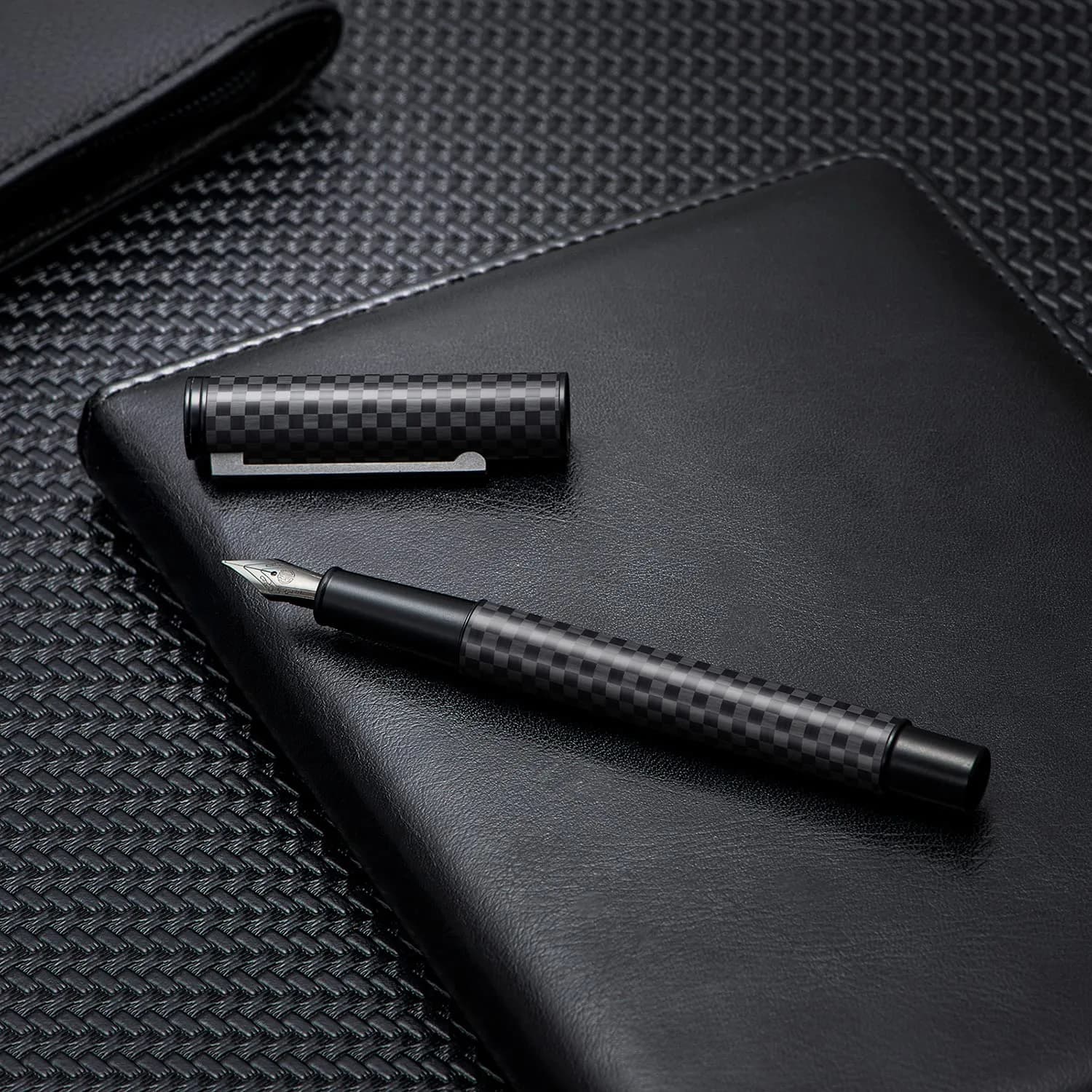 Asvine Black Carbon Fiber Fountain Pen Extra Fine Nib | Smooth Writer - view 3