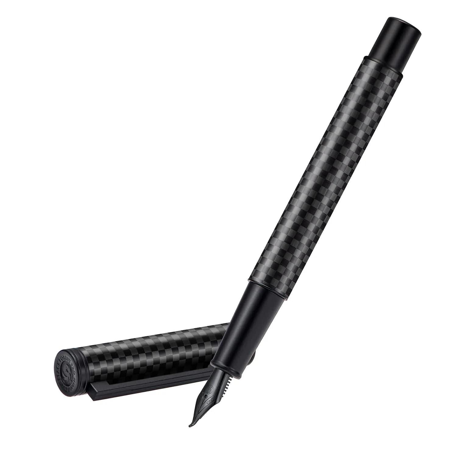 Asvine Black Carbon Fiber Fountain Pen, Bent Nib Fude Pen for Calligraphy Writing (Fine to Broad) with Converter and Metal Pen Box Set | Smooth Ink Flow - view 2