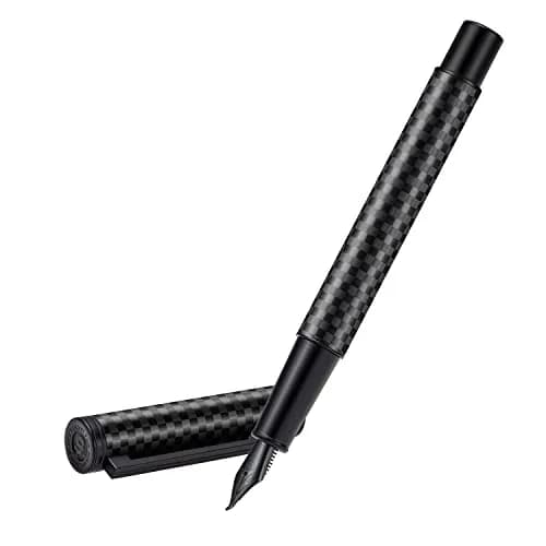 Asvine Black Carbon Fiber Fountain Pen, Bent Nib Fude Pen for Calligraphy Writing (Fine to Broad) with Converter and Metal Pen Box Set | Smooth Ink Flow thumbnail 2