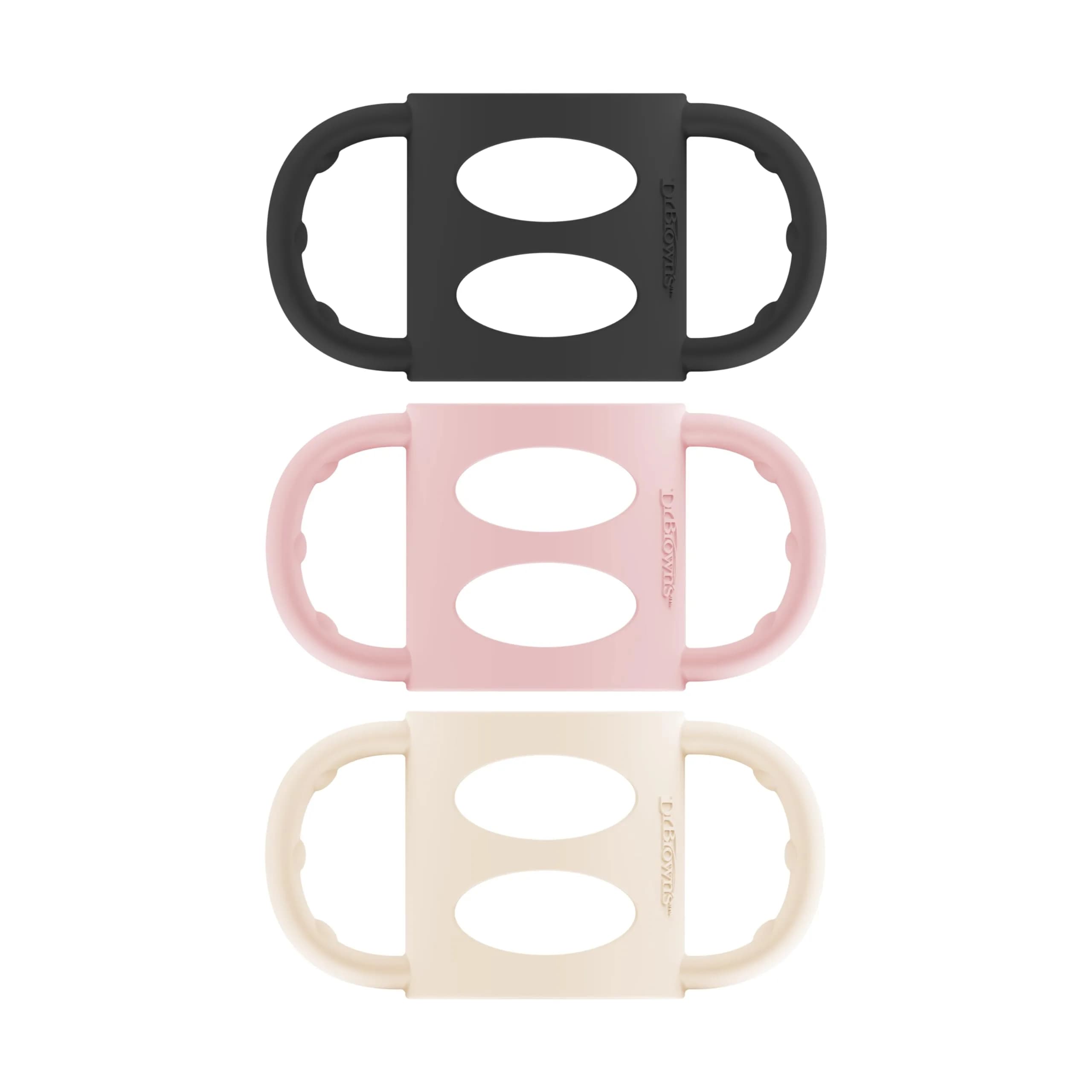 Dr. Brown's Silicone Bottle Handles for Narrow Bottles, 3-Pack | Practice Independent Drinking — Black/Ecru/Pink