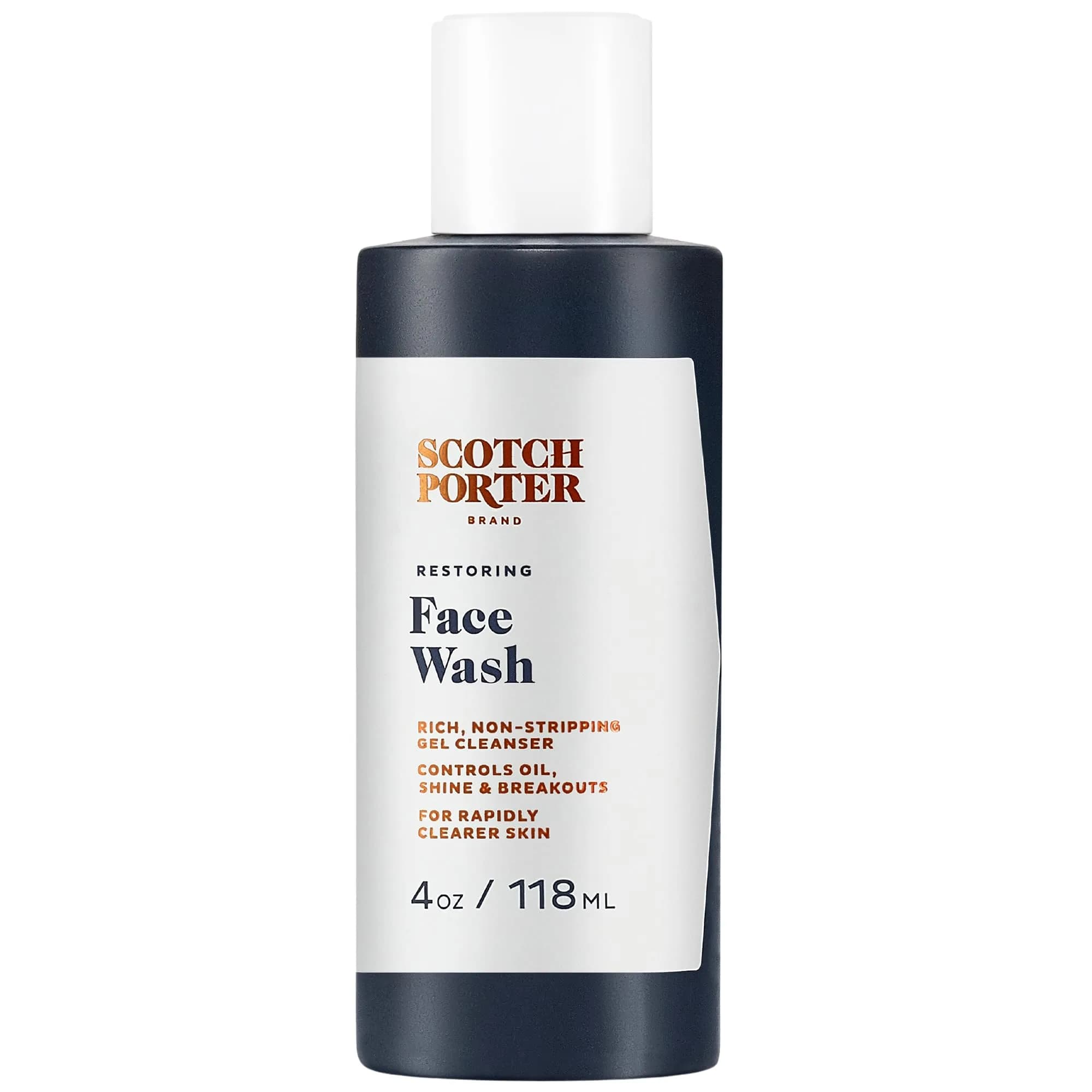 Scotch Porter Restoring Face Wash - Non-Stripping Gel Cleanser 4oz | Vegan, Paraben-Free, Sulfate-Free, Sensitive Skin — 4 Ounce