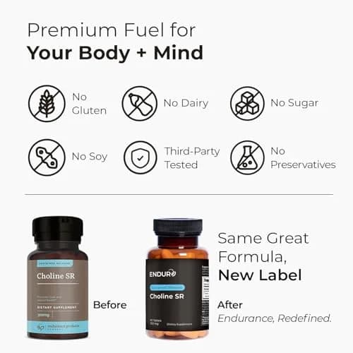 Endurance Products ENDUR Choline L(+) Bitartrate 300mg | Sustained Release, 60 Tablets for Brain & Liver Support thumbnail 3