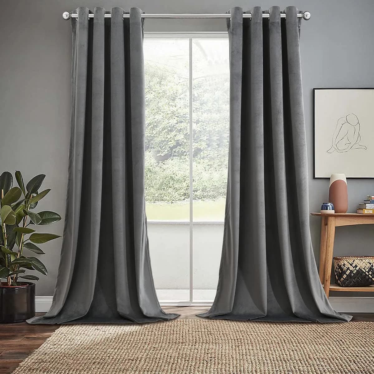 Royal Hotel Velvet Blackout Curtain Panels 52"W x 84"L | Heavyweight Soft Velvet, Grommet Top, Set of 2, Gray
