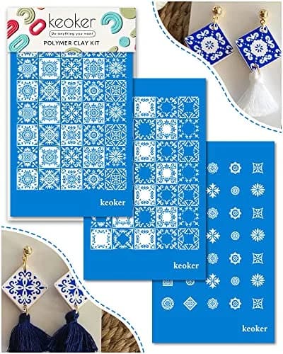 Keoker 3PCS Tile Silk Screen Stencils for Polymer Clay | Tile Pattern Polymer Clay Stencil (70-120 chars) thumbnail 1