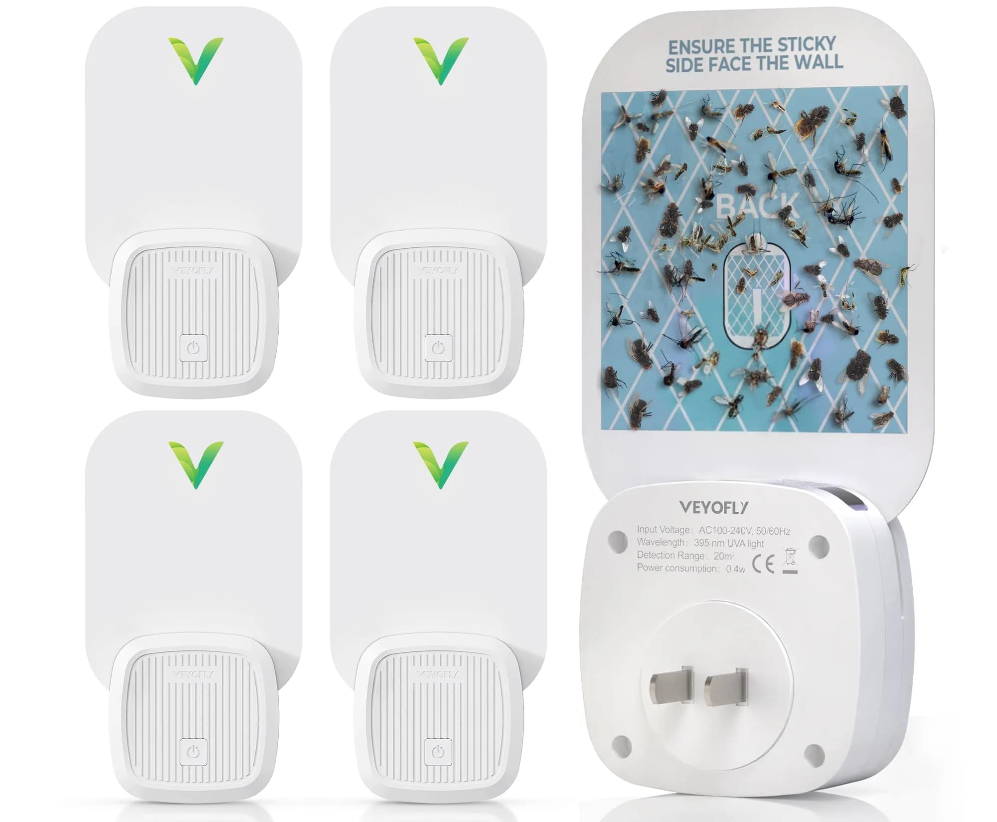 VEYOFLY Fruit Fly & Gnat Trap 4 Devices + 6 Refills | Plug-in Indoor Insect Catcher - main product image