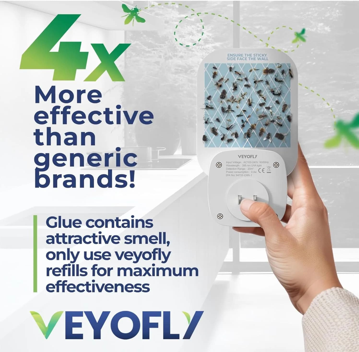 VEYOFLY Fruit Fly & Gnat Trap 4 Devices + 6 Refills | Plug-in Indoor Insect Catcher - view 5