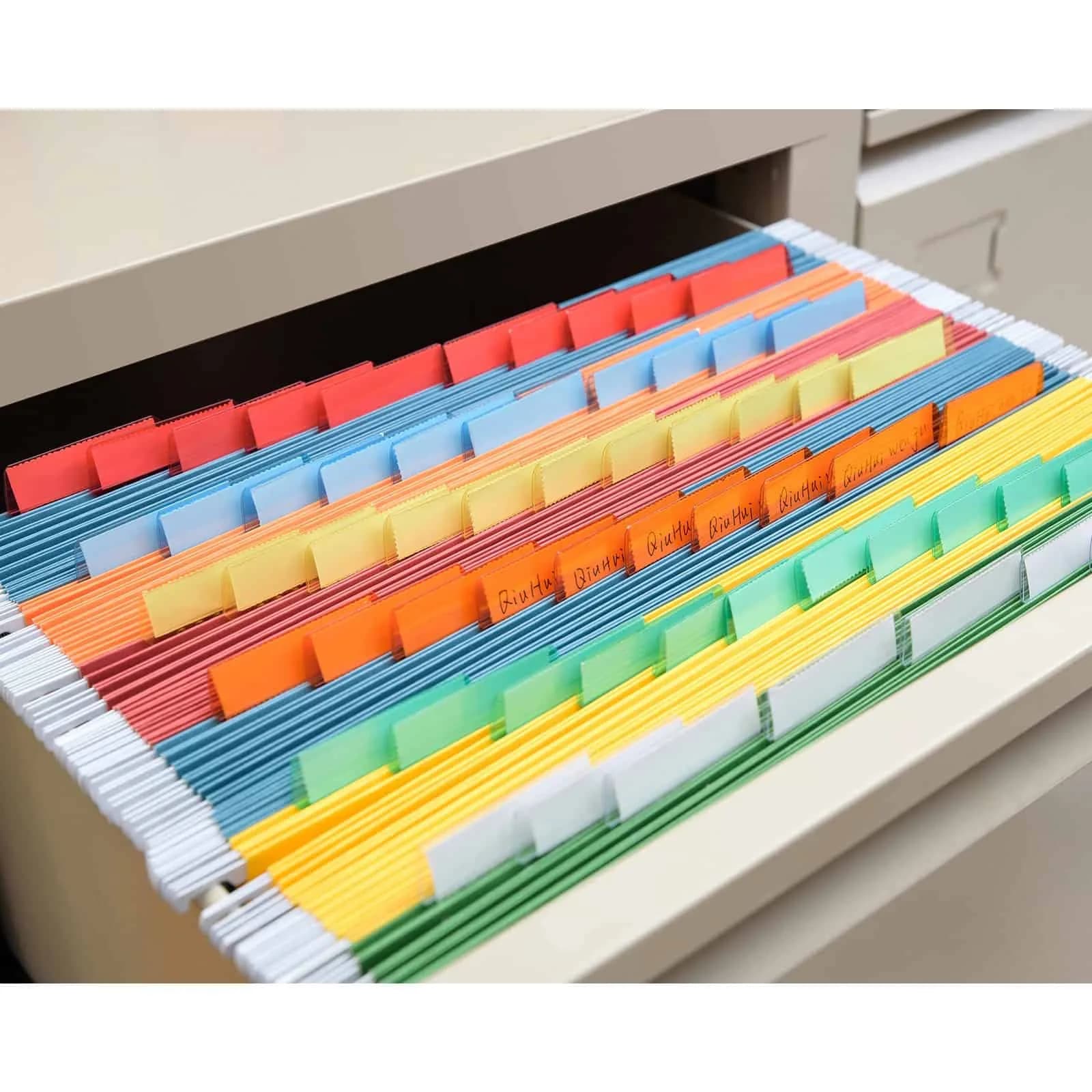 PAXCOO Hanging File Folder Tabs 50 Sets Multicolor | 2-inch Wide Plastic & Paper - view 6