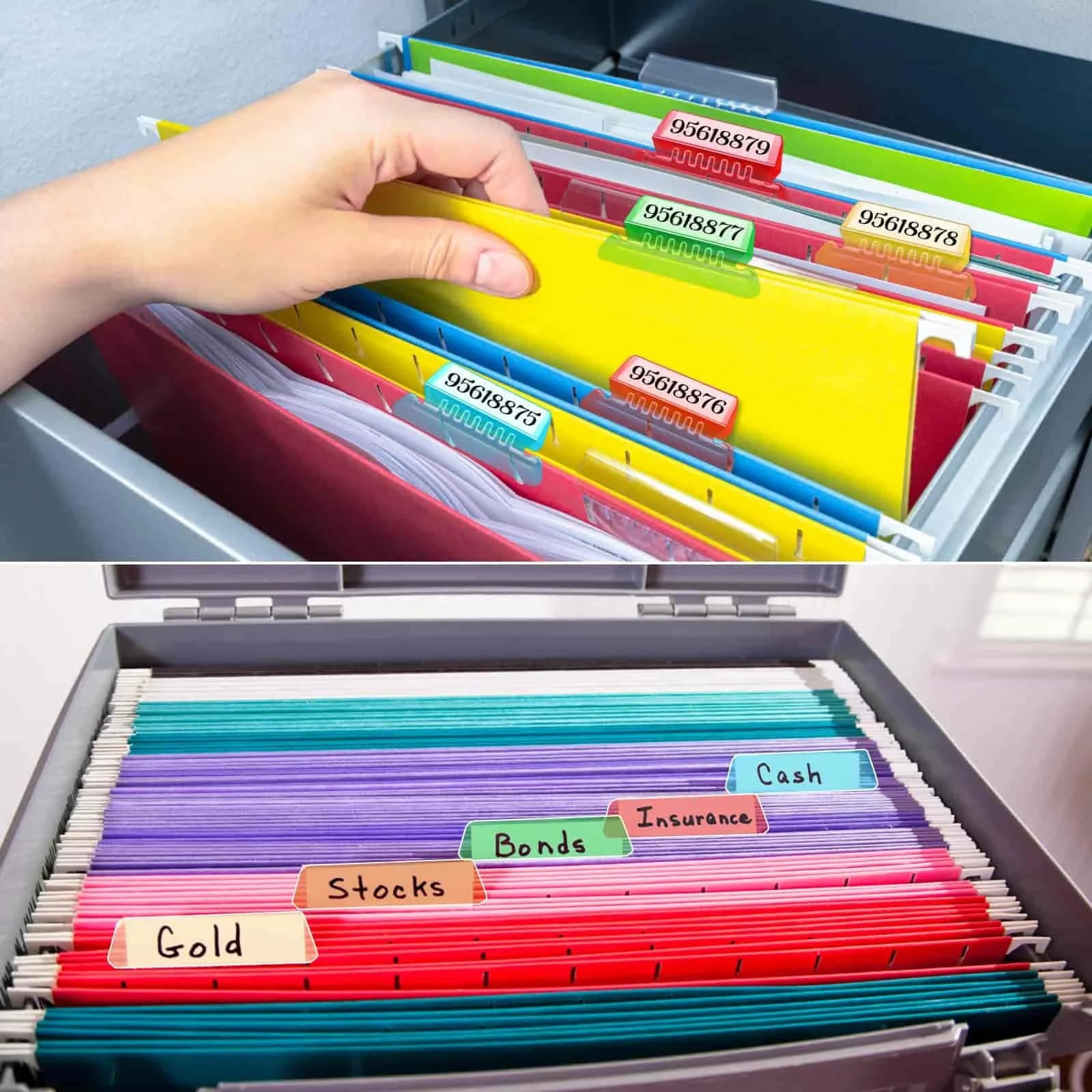 PAXCOO Hanging File Folder Tabs 50 Sets Multicolor | 2-inch Wide Plastic & Paper - view 7