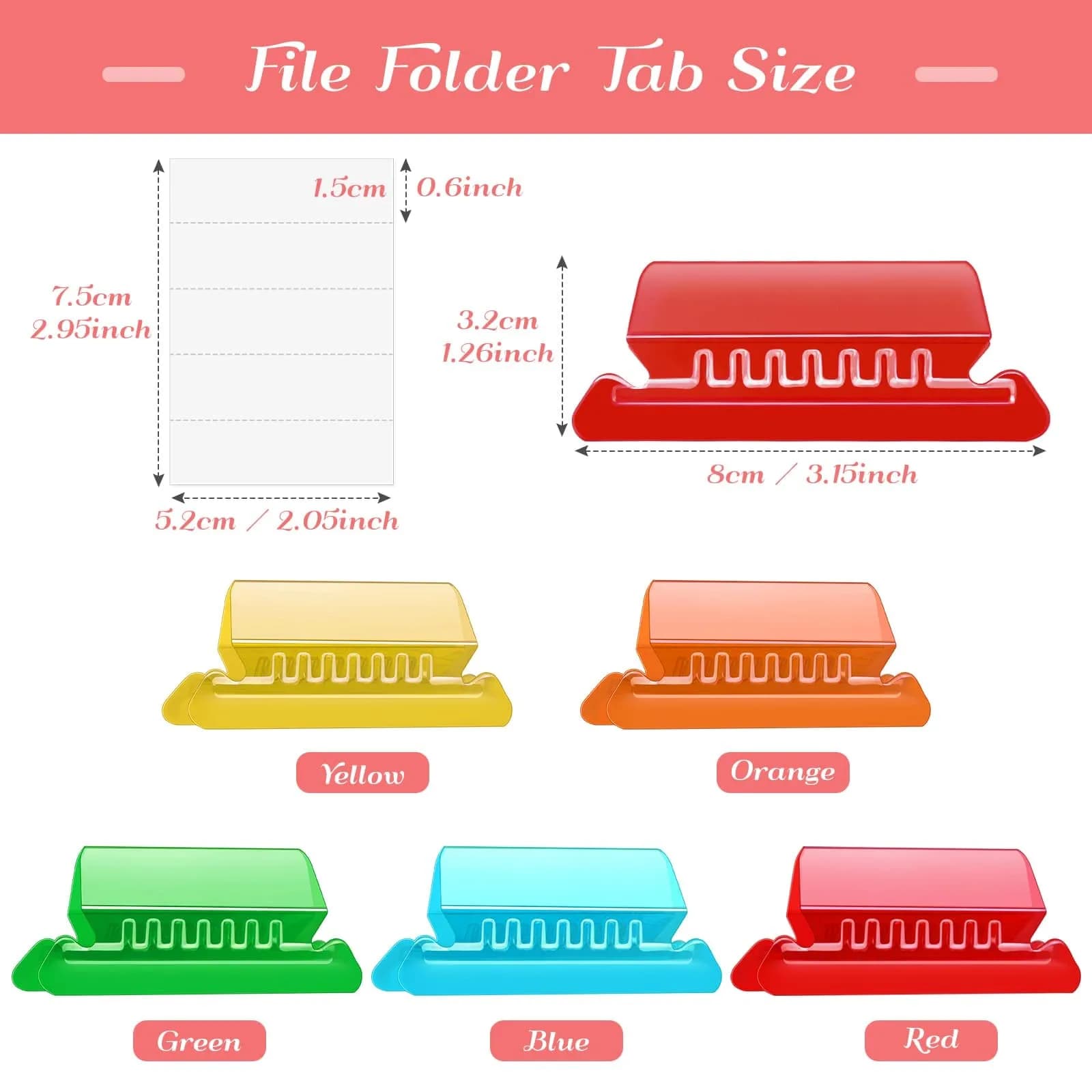 PAXCOO Hanging File Folder Tabs 50 Sets Multicolor | 2-inch Wide Plastic & Paper - view 3