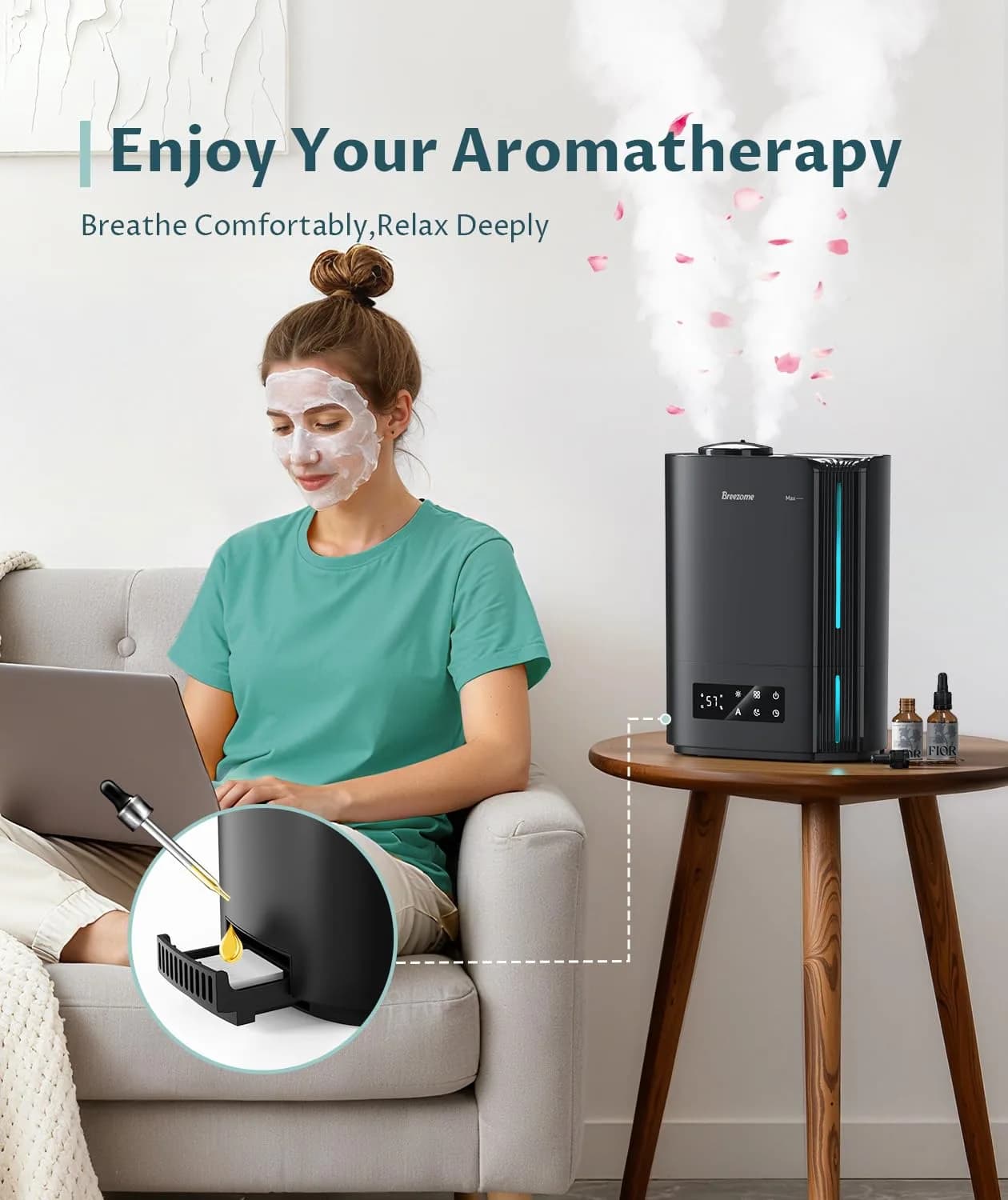 BREEZOME 6L Humidifier for Large Rooms & Bedrooms | 60-Hour Runtime, Smart Humidistat Control, Black - view 5