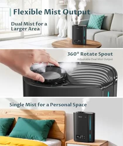 BREEZOME 6L Humidifier for Large Rooms & Bedrooms | 60-Hour Runtime, Smart Humidistat Control, Black thumbnail 6