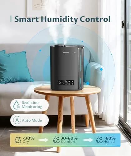 BREEZOME 6L Humidifier for Large Rooms & Bedrooms | 60-Hour Runtime, Smart Humidistat Control, Black thumbnail 3