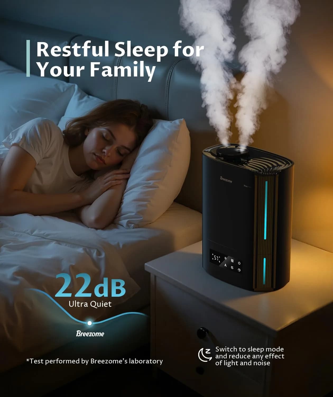 BREEZOME 6L Humidifier for Large Rooms & Bedrooms | 60-Hour Runtime, Smart Humidistat Control, Black - view 4
