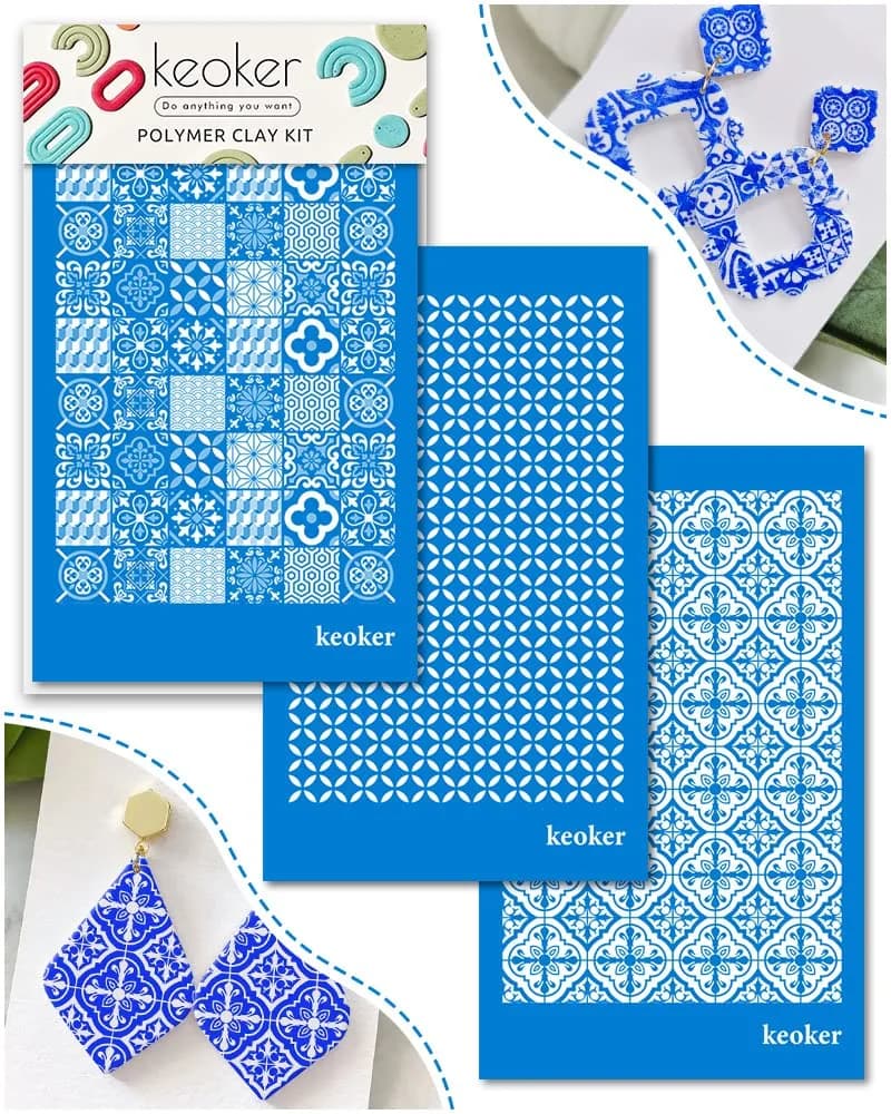 Keoker Silk Screen Stencils for Polymer Clay 3PCS Tile Pattern | Reusable Water-Based Acrylic — Maple Leaf