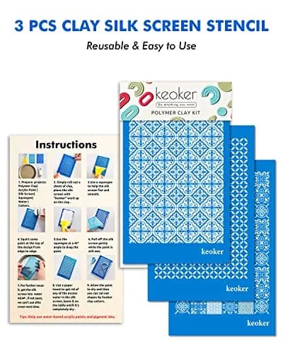 Keoker Silk Screen Stencils for Polymer Clay 3PCS Tile Pattern | Reusable Water-Based Acrylic thumbnail 2